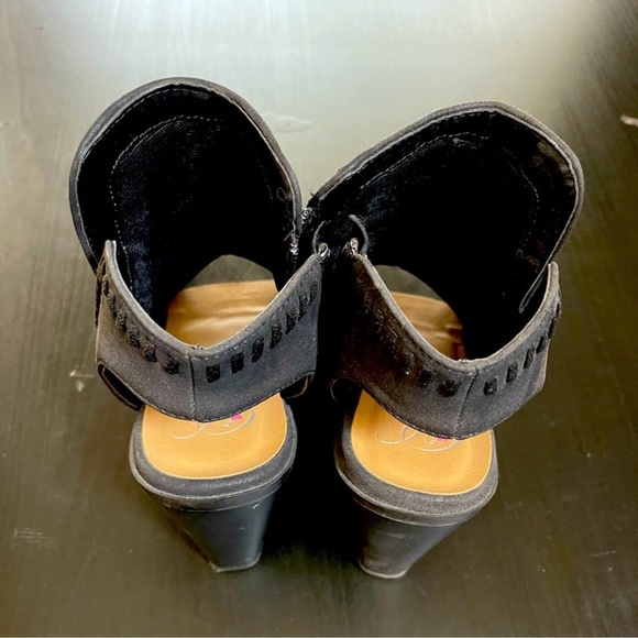 Stylish Black Boho Southwestern Peep Toe Ankle Boots Bootie Heels - Picture 7 of 9